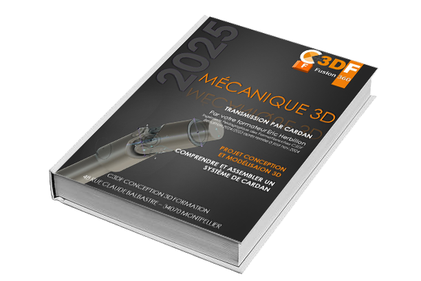 Couverture du cours PDF 'Fusion 360 : Transmission Mécanique - Cardan', guide détaillé sur la modélisation et l'assemblage de Cardans en 3D.