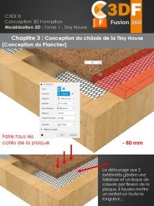 detail de la conception du plancher de la tiny house en 3D (fusion 360 exercice PDF)
