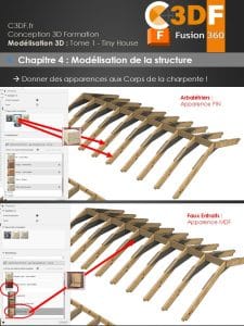 detail de la conception de la charpente de la tiny house en 3D (fusion 360 exercice PDF)