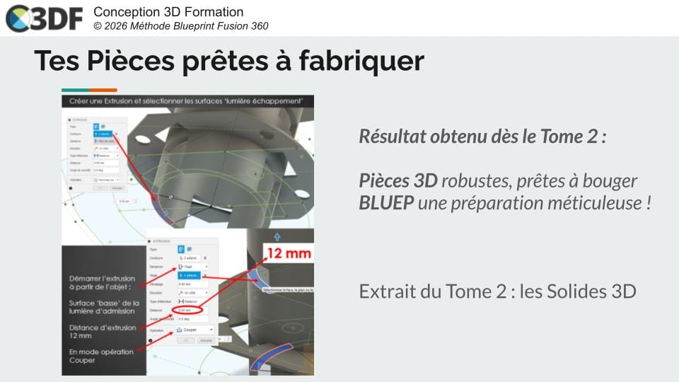 Pièces 3D impeccables Fusion 360 tutoriel français résultat PDF