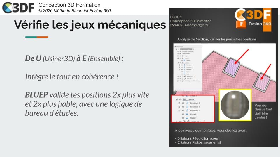 Analyse section assemblage Fusion 360 tutoriel français intégration PDF