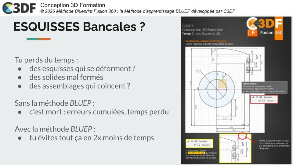 Erreurs esquisses 2D Fusion 360 tutoriel français moteur 2 temps PDF