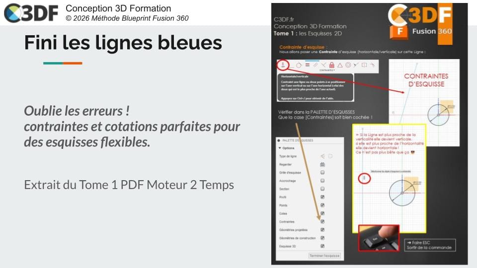 Contraintes esquisses Fusion 360 tutoriel français erreurs évitées PDF