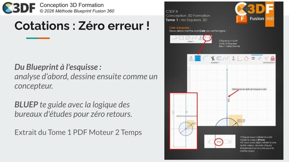 Cotations esquisses 2D Fusion 360 tutoriel français concepteur PDF