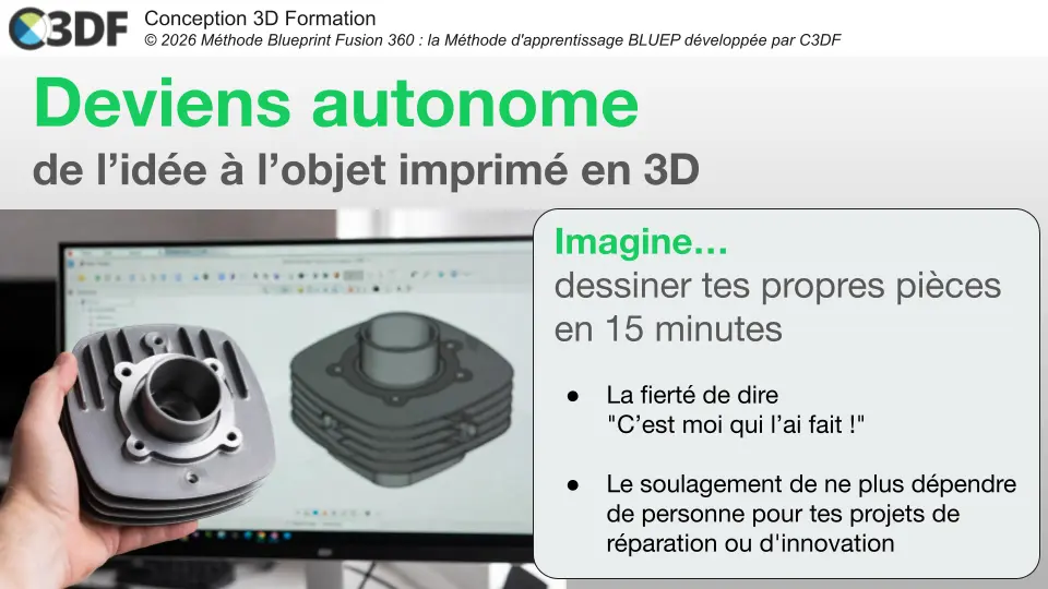 C3DF Objet imprimé en 3D à côté de sa conception numérique dans Fusion 360