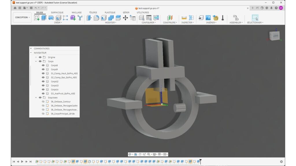 C3DF support go pro pour velo avec claude desktop ia fusion 360