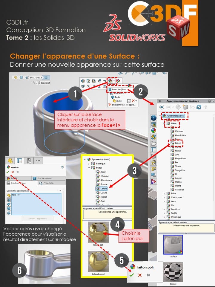 PDF22-page (Tome 2 - Solides 3D) : Extrait du contenu intérieur du Tome 2 dédié à la modélisation des solides 3D sur SolidWorks, illustrant la méthode pédagogique C3DF pour l'apprentissage.